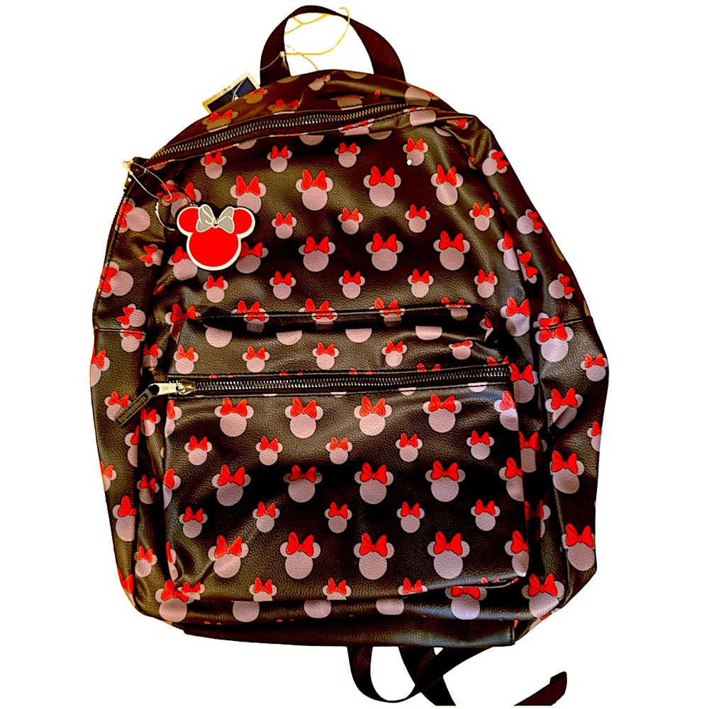 Minnie Mouse Backpack Travel Bag Black Faux Leather